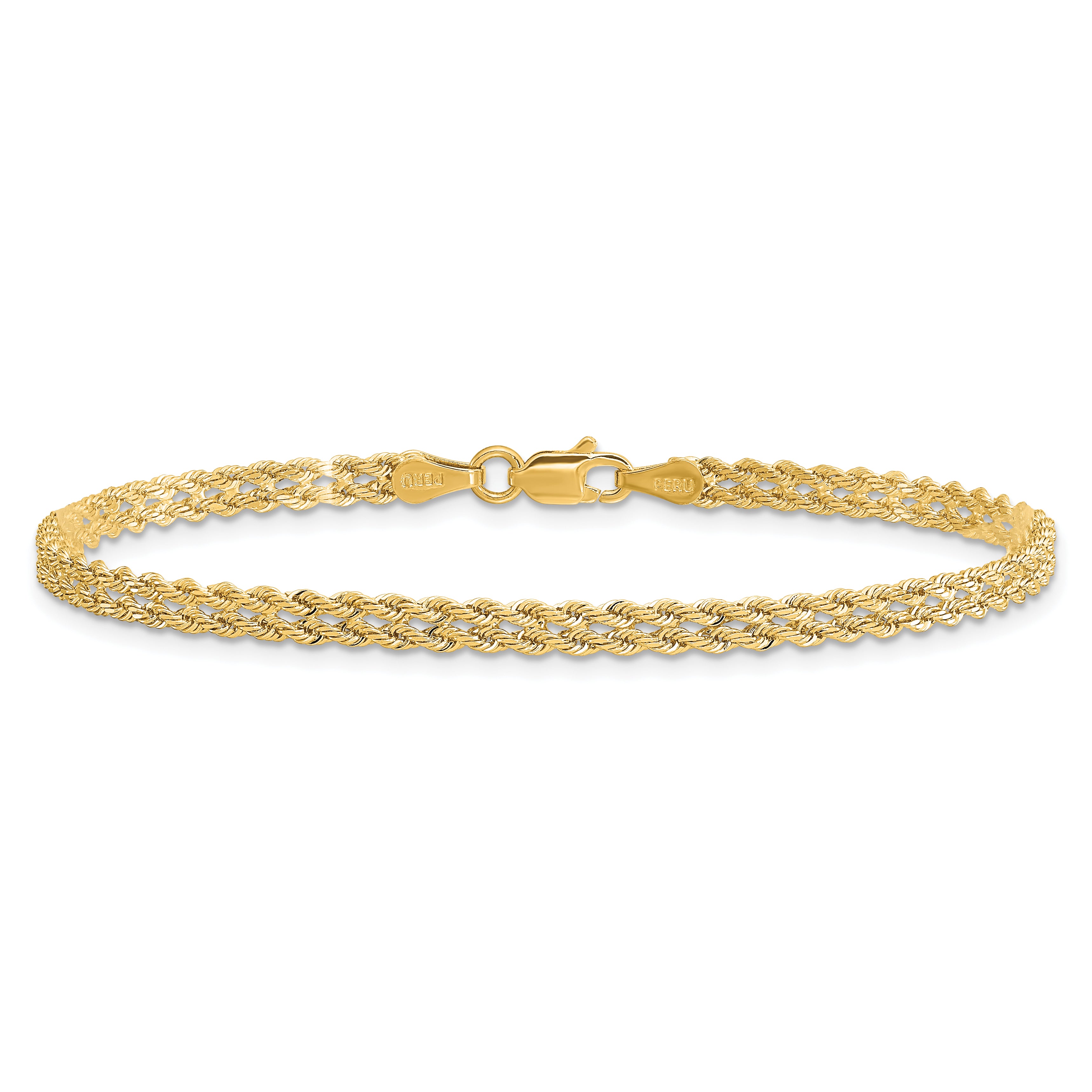 10K 3.0mm Wide Diamond-Cut Double Rope Bracelet