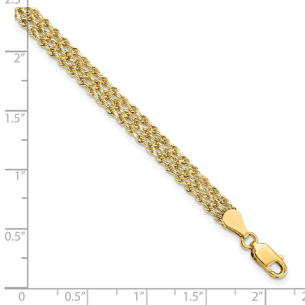 Diamond-Cut Triple Rope Chain Bracelet in 10K Yellow Gold, 7 Inch - Sophia Jewelers