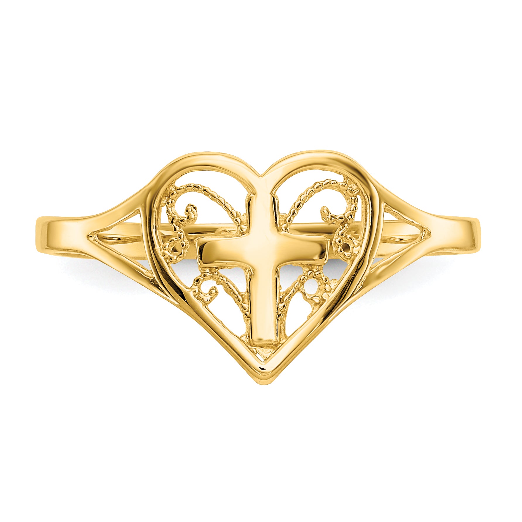 10k Polished Heart w/ Cross Ring