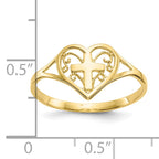 10k Polished Heart w/ Cross Ring