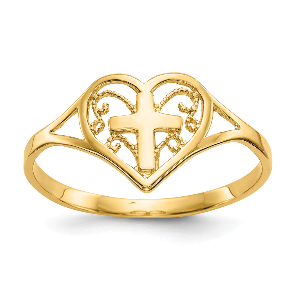 10k Polished Heart w/ Cross Ring