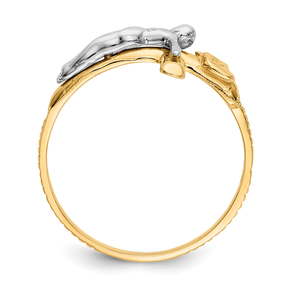 10k Two-tone Polished INRI Crucifix Ring