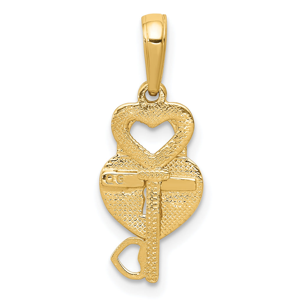 10K None Polished Heart Key and Heart Lock Charm - view 4