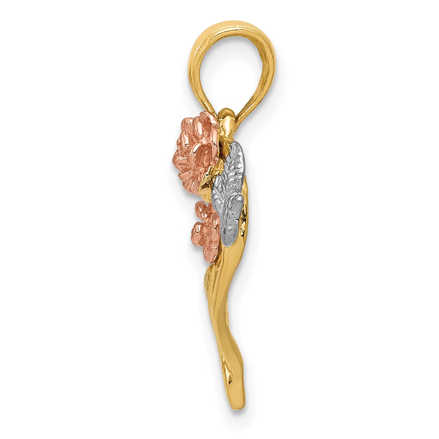 10K Two-Tone w/White Rhodium Polished Flower Heart Pendant