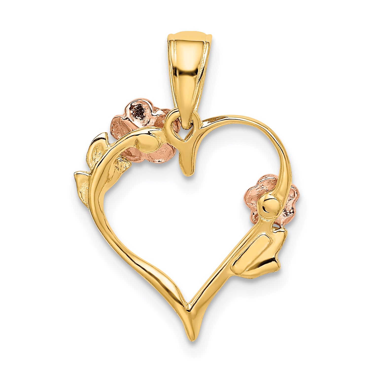 10K Two-Tone Gold Two-Tone with White Rhodium Polished Flower Heart Pendant - view 3