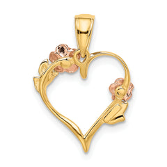 10K Two-Tone w/White Rhodium Polished Flower Heart Pendant