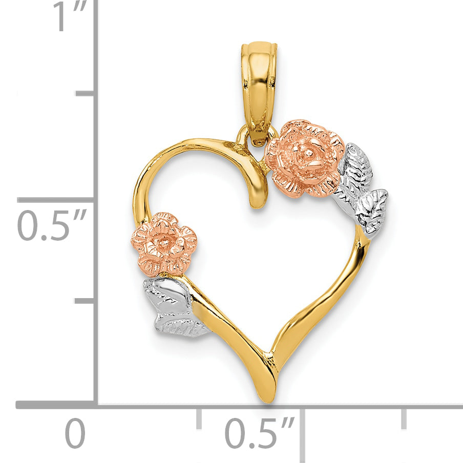 10K Two-Tone w/White Rhodium Polished Flower Heart Pendant
