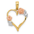 10K Two-Tone Gold Two-Tone with White Rhodium Polished Flower Heart Pendant