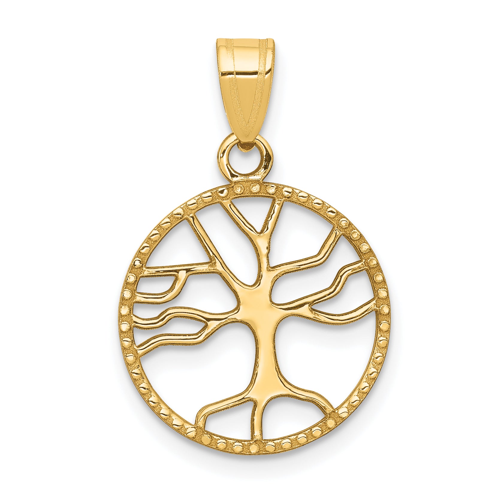 10K Gold Polished Small Tree of Life in Round Pendant Main image