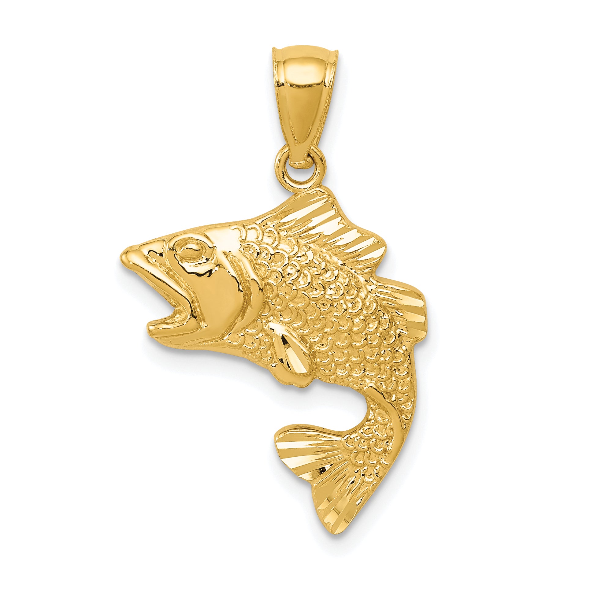 10k Gold Polished & Textured Bass Pendant Main image