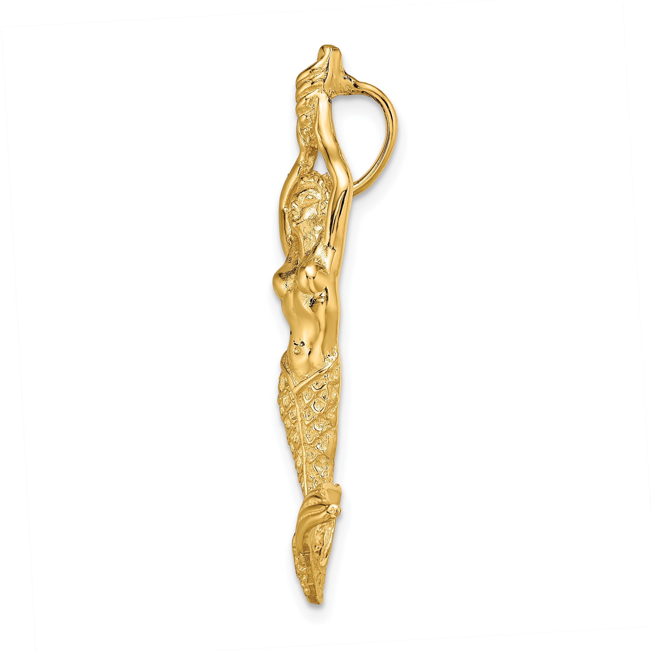 10K Gold Polished Textured Mermaid Chain Slide Pendant Secondary image