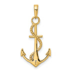 10K Gold Polished Anchor W/Rope Pendant