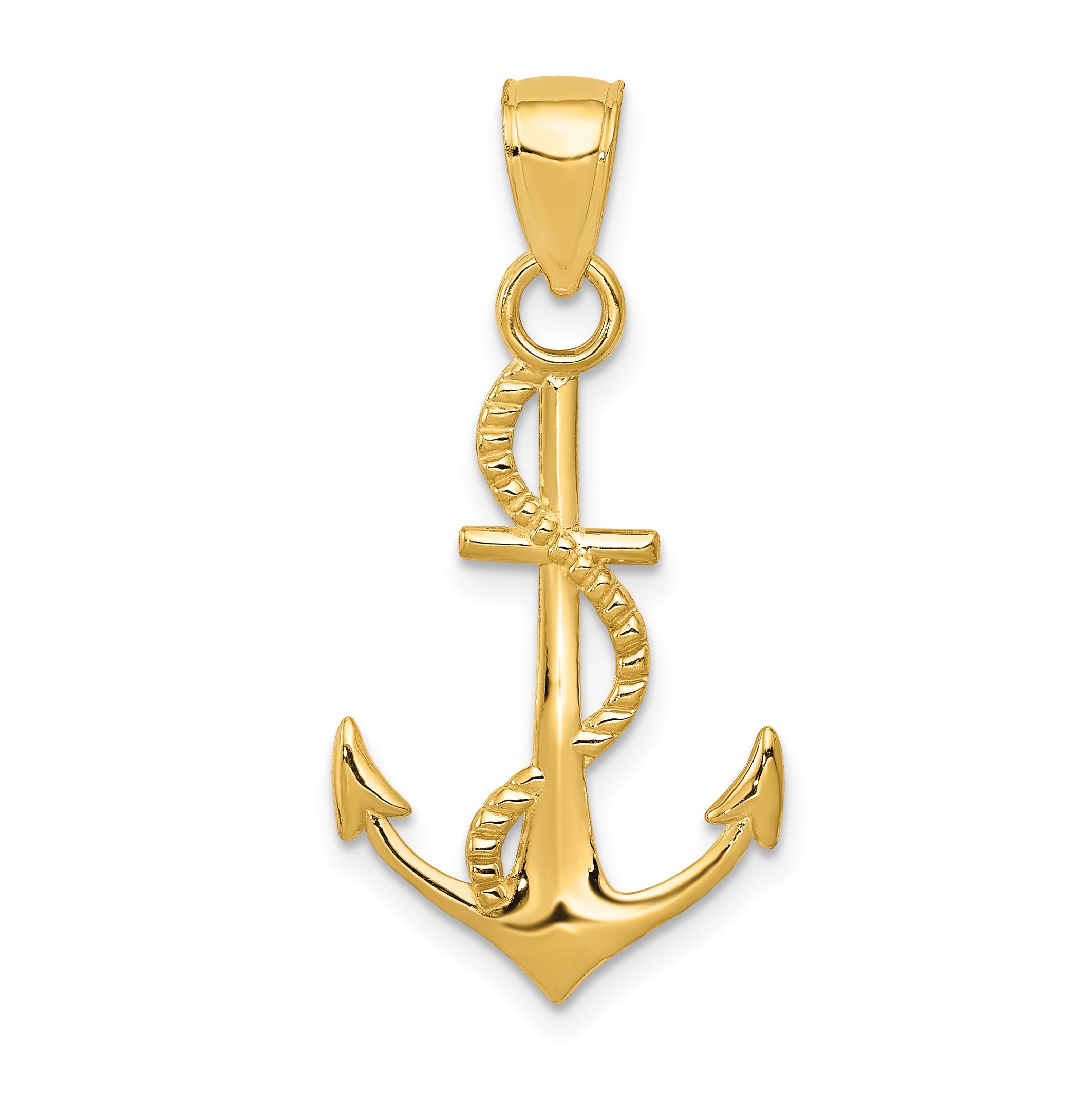 10K Gold Polished Anchor W/Rope Pendant Main image