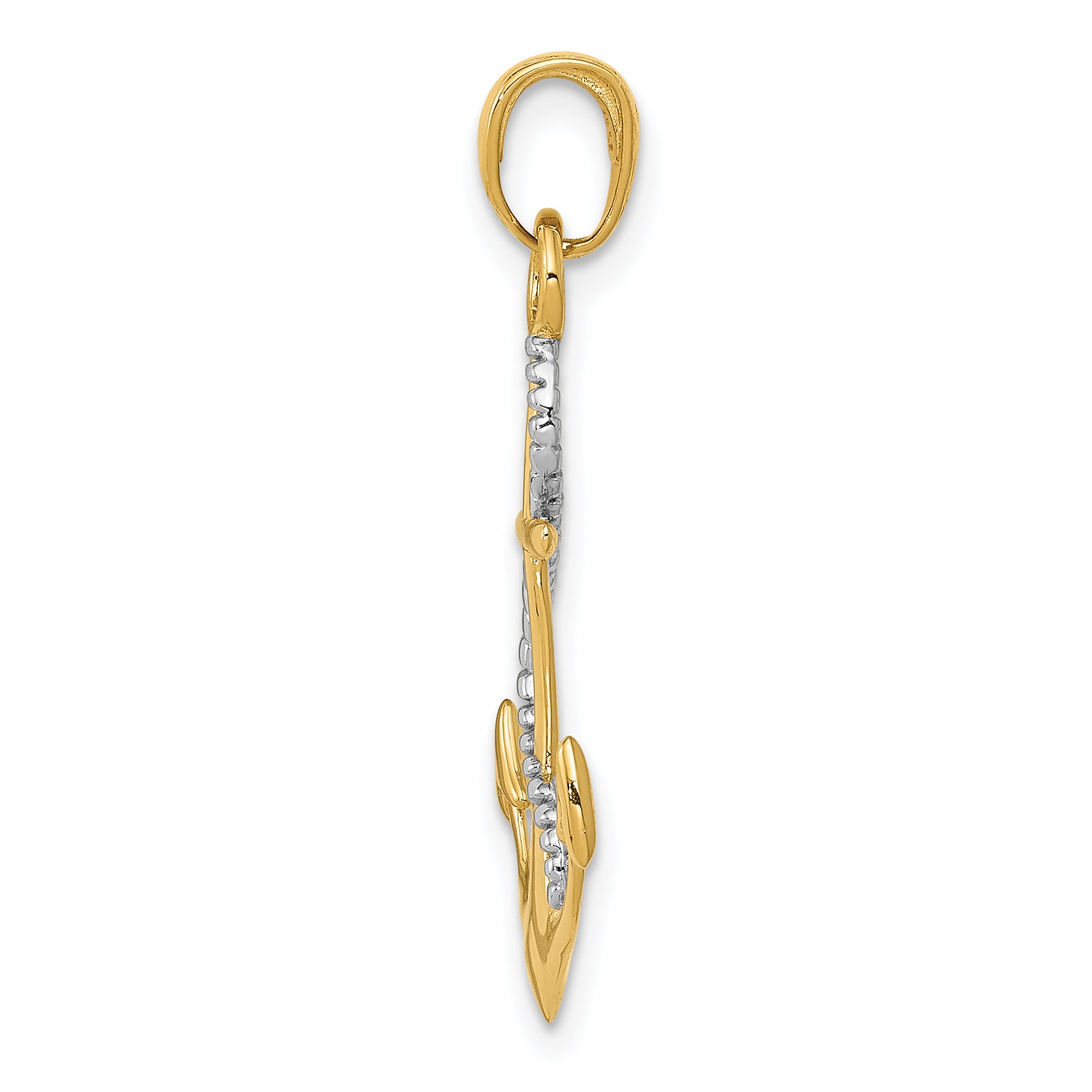 10K w/Rhodium Polished Anchor W/Rope Pendant Secondary image