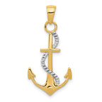 10K w/Rhodium Polished Anchor W/Rope Pendant