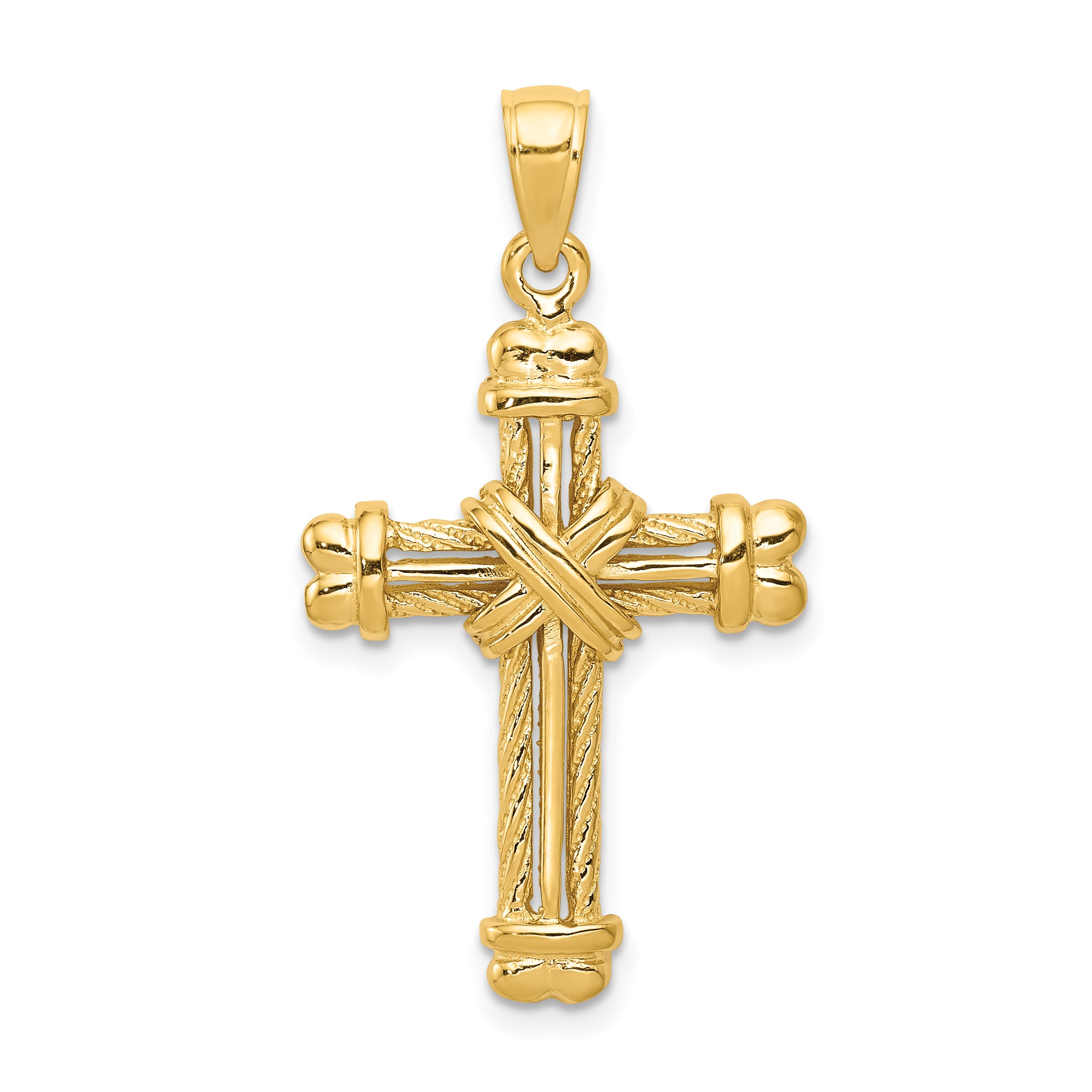 10K Gold Polished Textured Cross Pendant Main image
