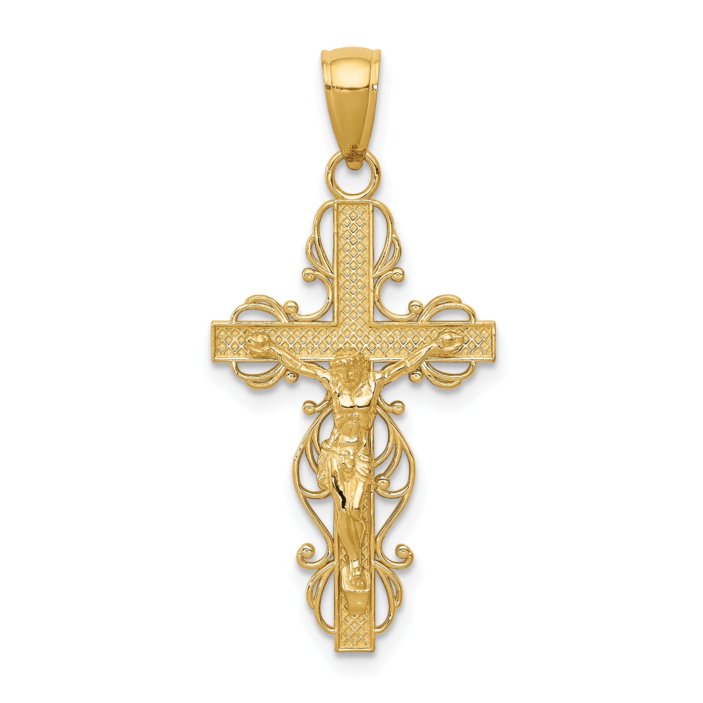 10K Gold Polished Crucifix w/lace Trim Pendant Main image