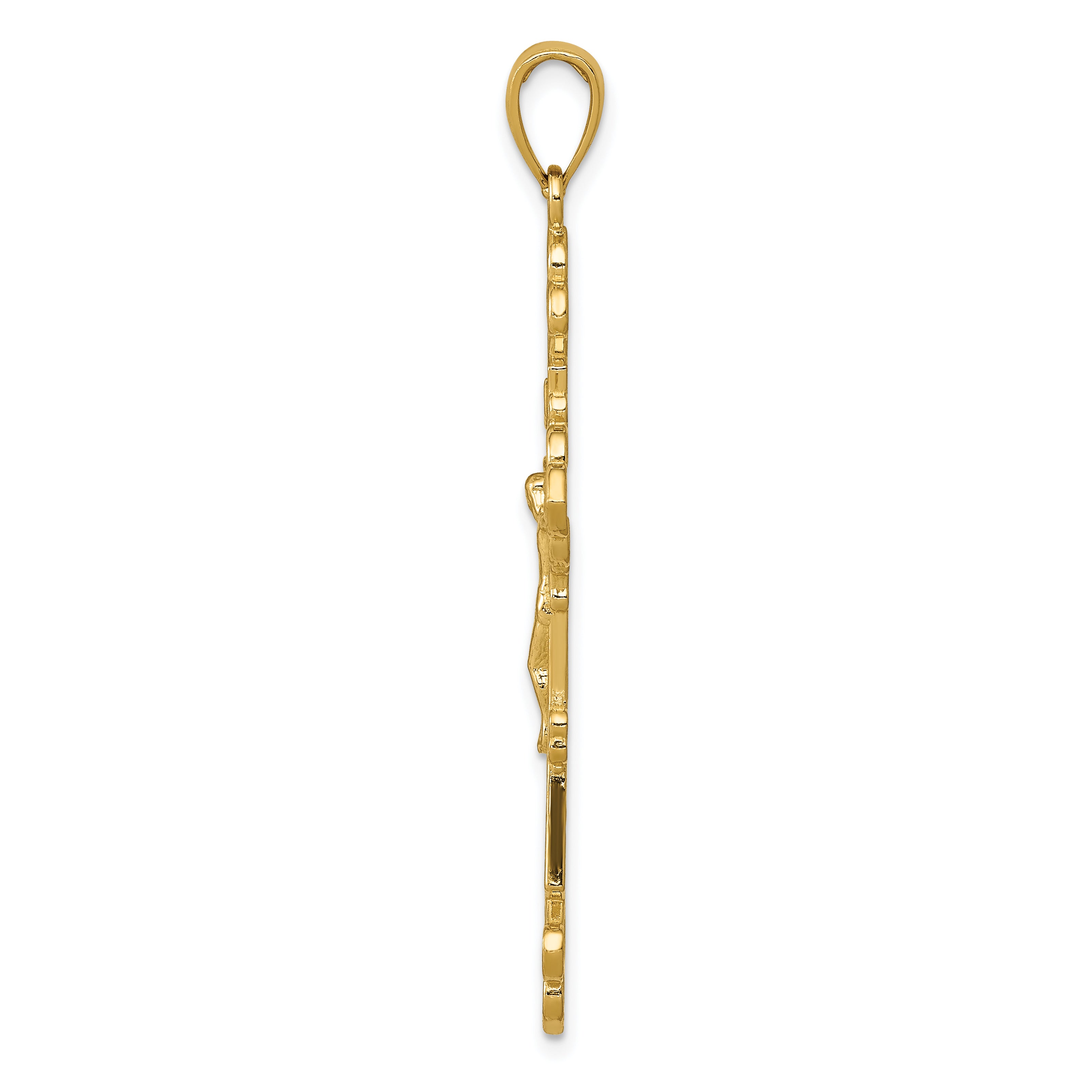 10K Polished Textured INRI Crucifix Fleur de Lis Pendant Secondary image