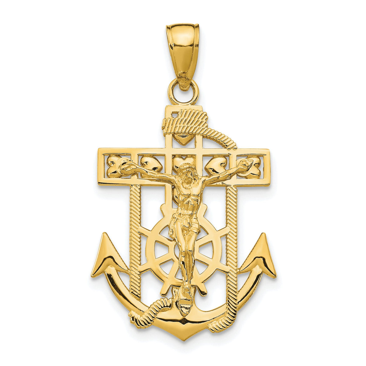 Mariners Crucifix Pendant in 10K Yellow Gold, 32mm Textured - Sophia Jewelers Main image