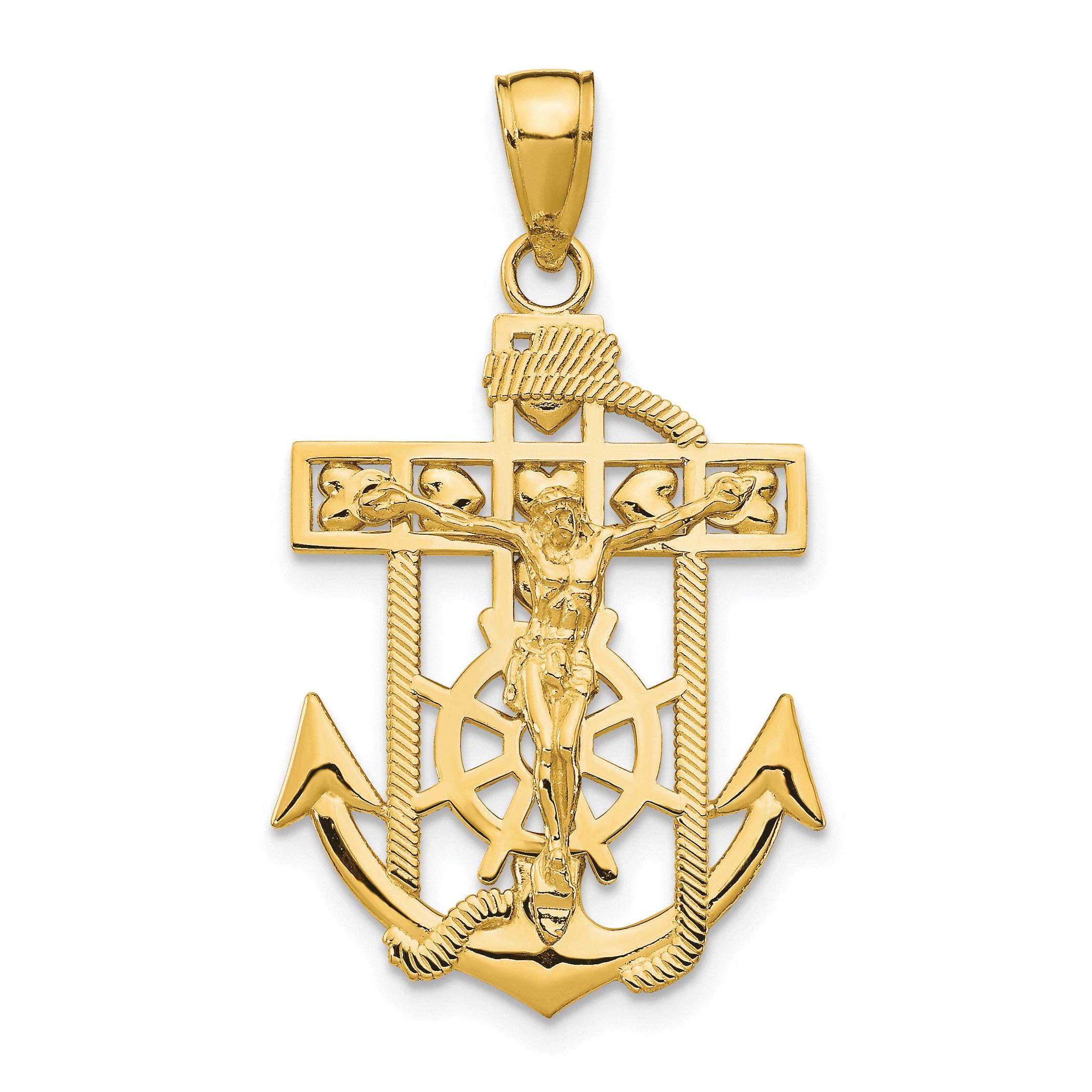 10K Gold Polished & Textured Mini Mariners Crucifix Pendant Main image