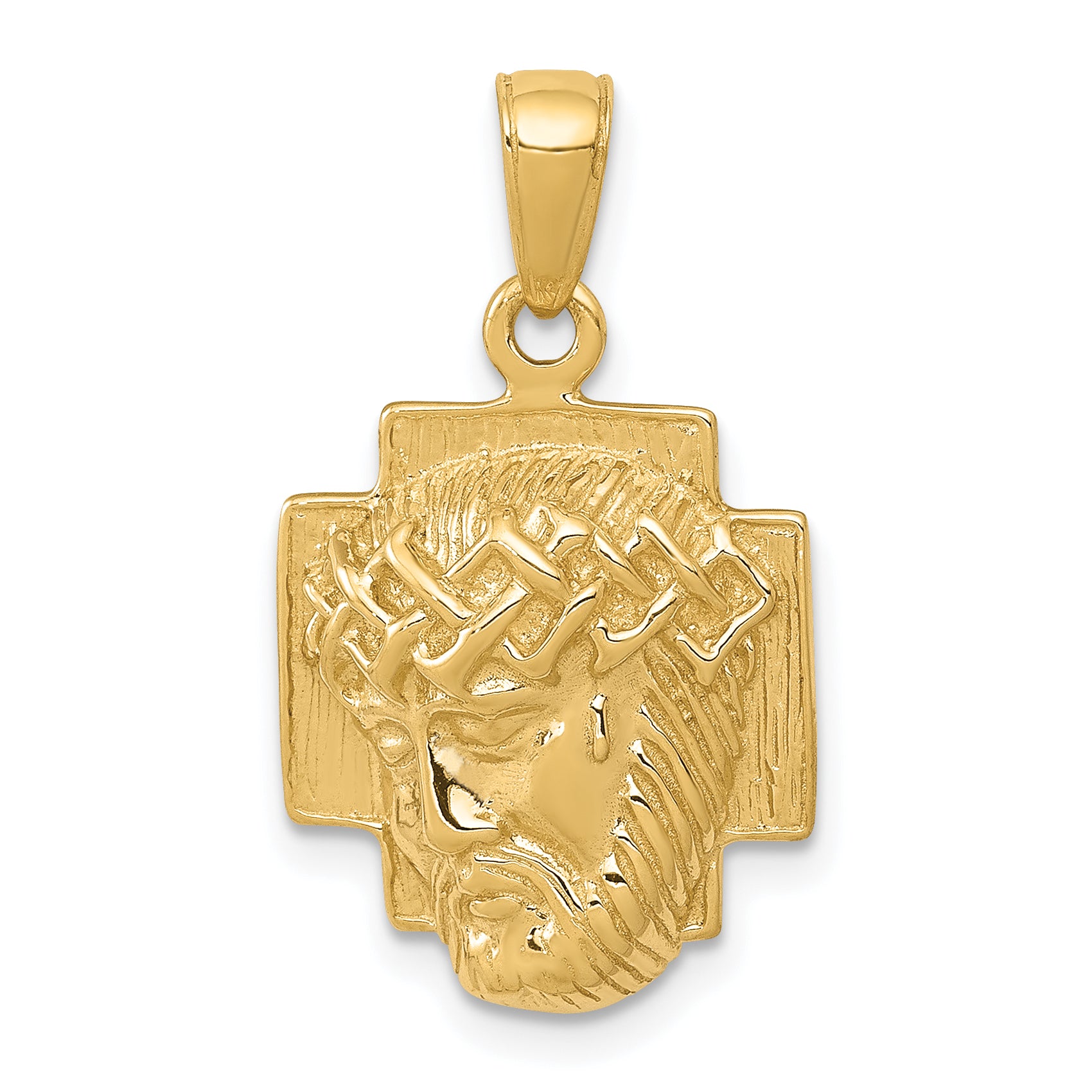 10K Gold Polished 2-D Small Jesus Head with Crown Pendant Main image