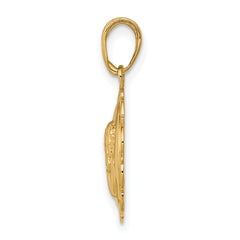 10K Gold Polished Angel/Cherub on Round Scallop Frame Pendant
