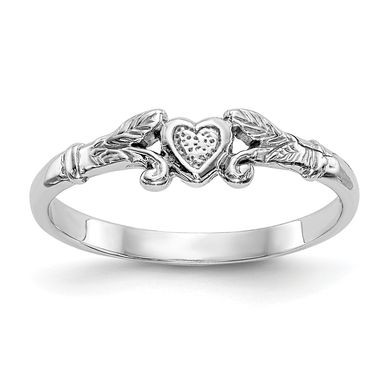 10K White Gold Textured Mini Heart Baby Ring Main image