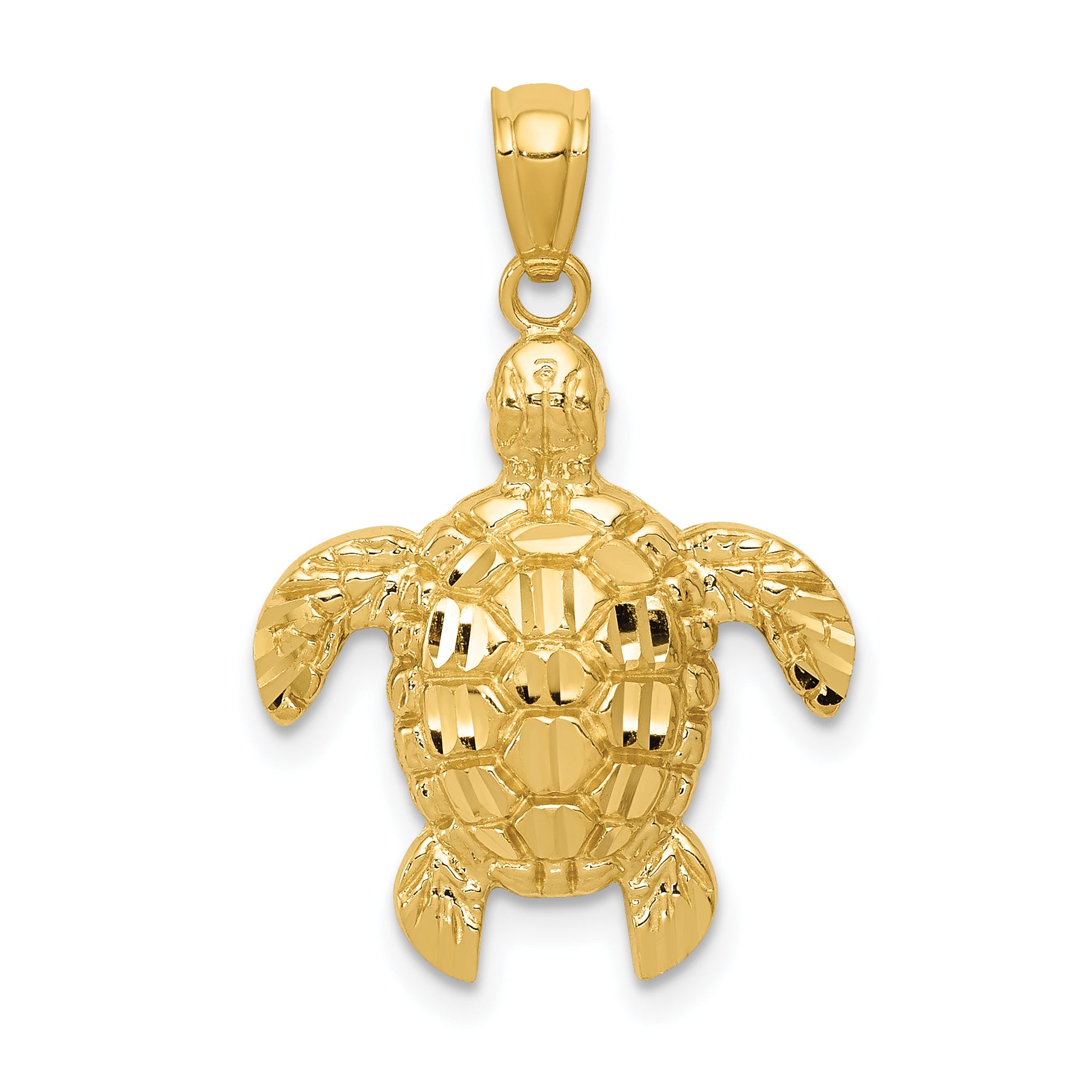 10k Diamond-cut Polished Sea Turtle Pendant Main image