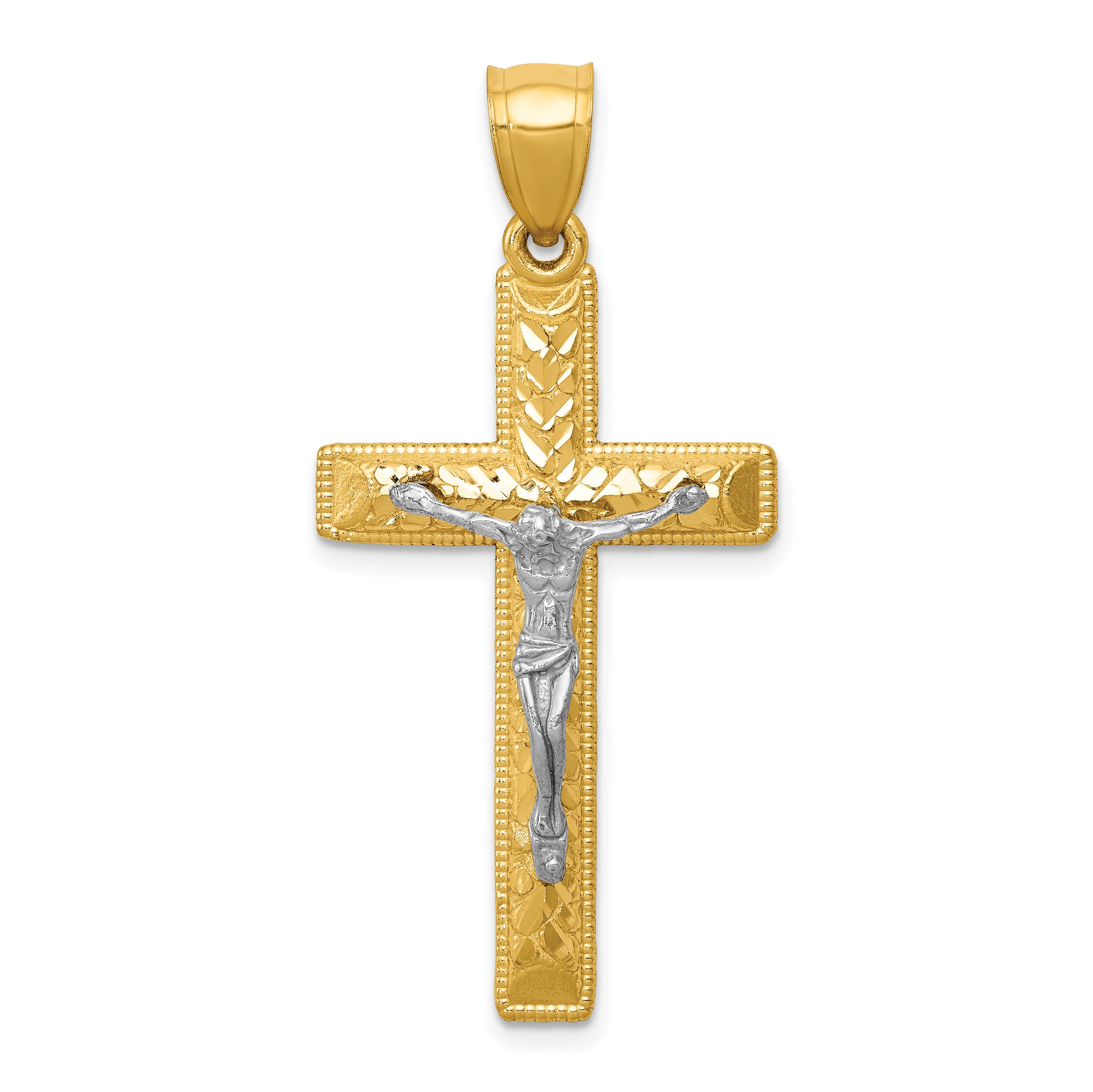10k Two-tone Diamond Cut Crucifix Pendant Main image