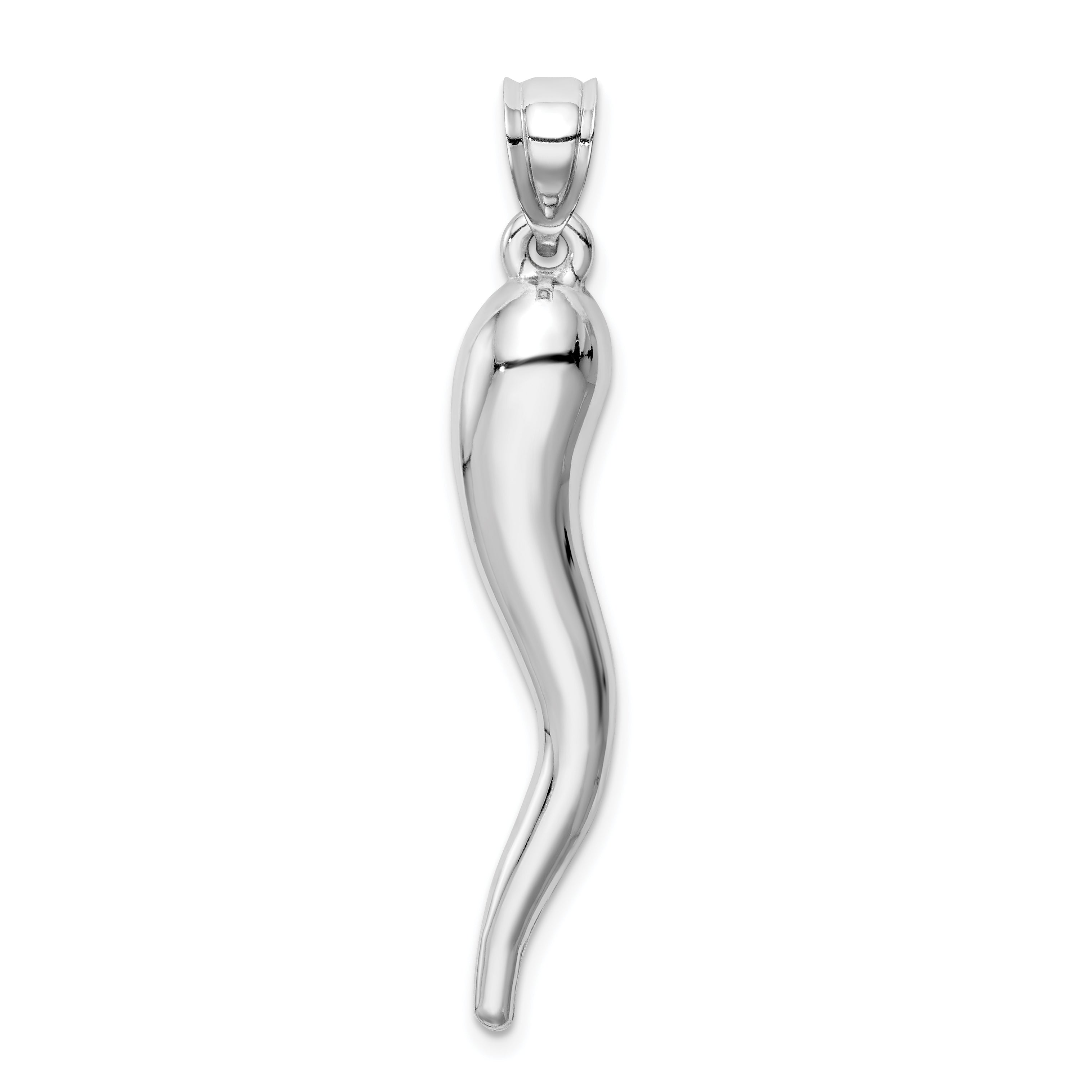 10k White Gold Hollow Italian Horn Pendant Main image