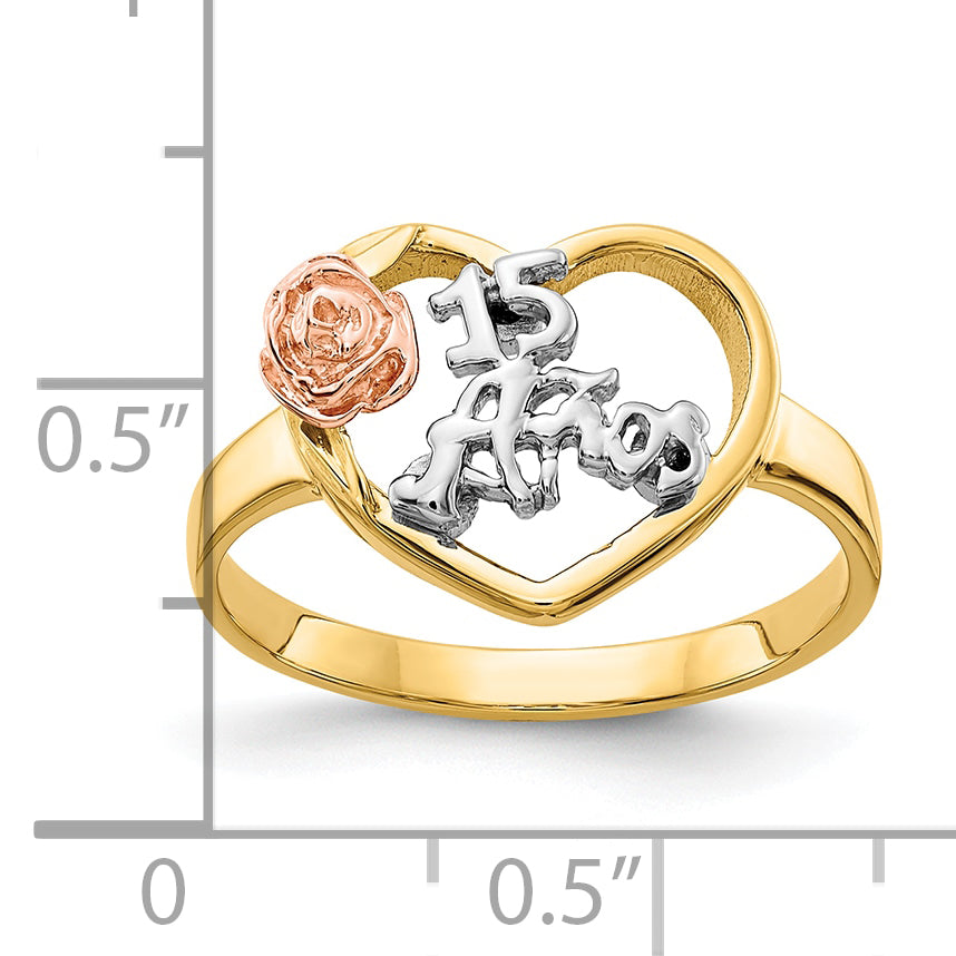 10K Two-tone & Rhodium 15 Anos Ring