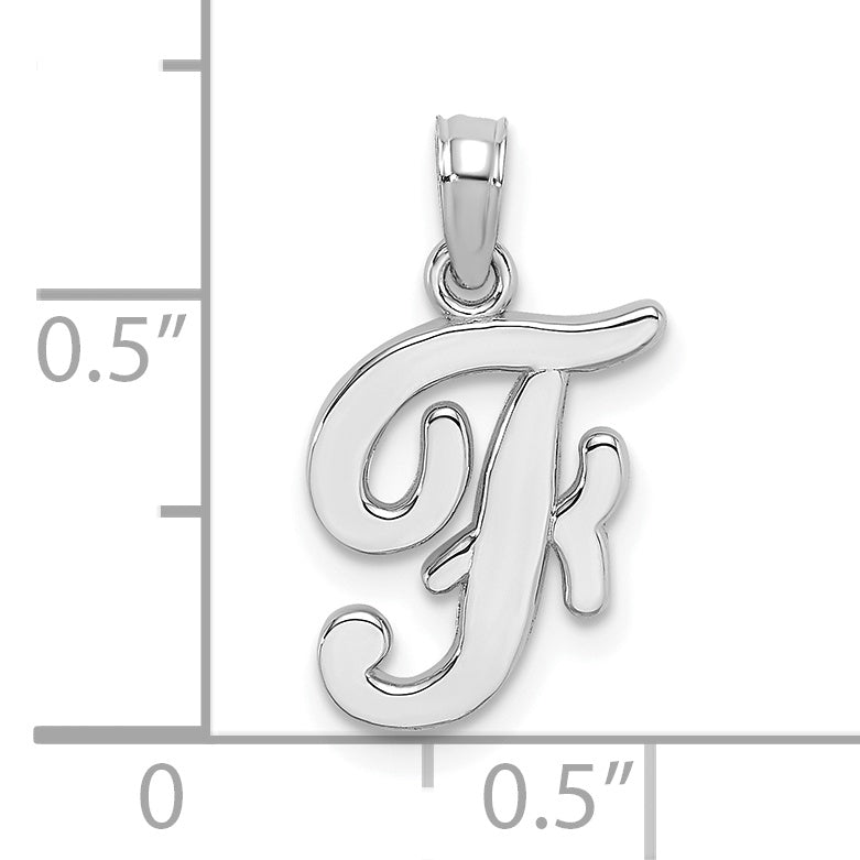 10K White Gold Polished F Script Initial Charm