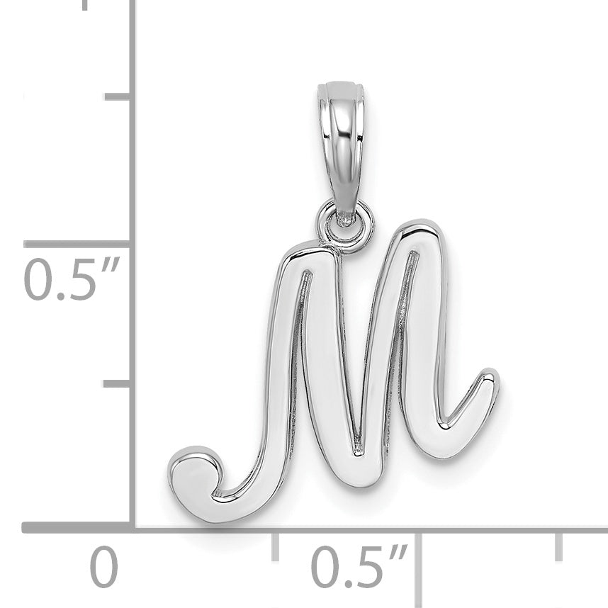 10K White Gold Polished M Script Initial Charm
