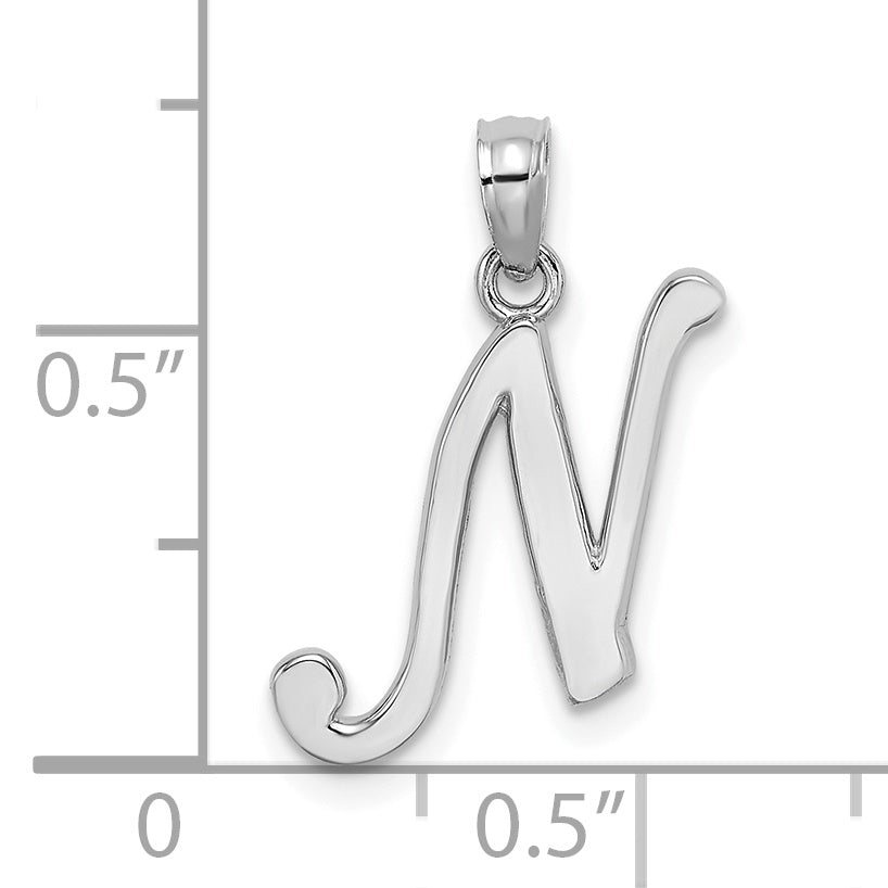 10K White Gold Polished N Script Initial Charm