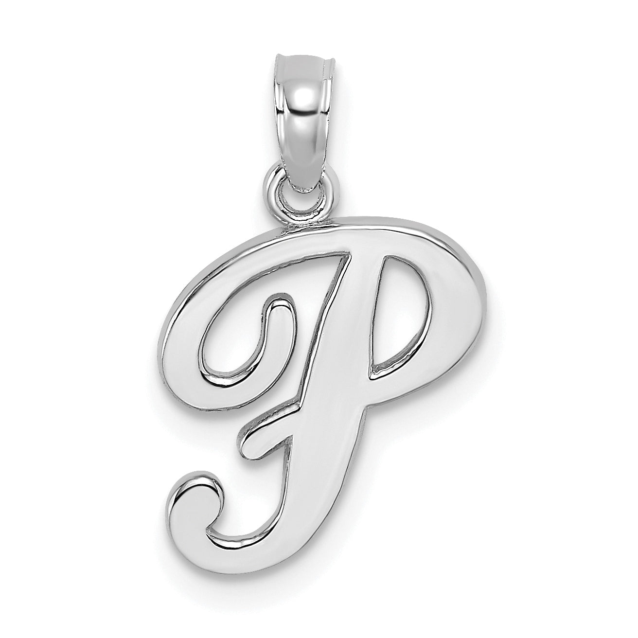 10K White Gold Polished P Script Initial Charm Main image
