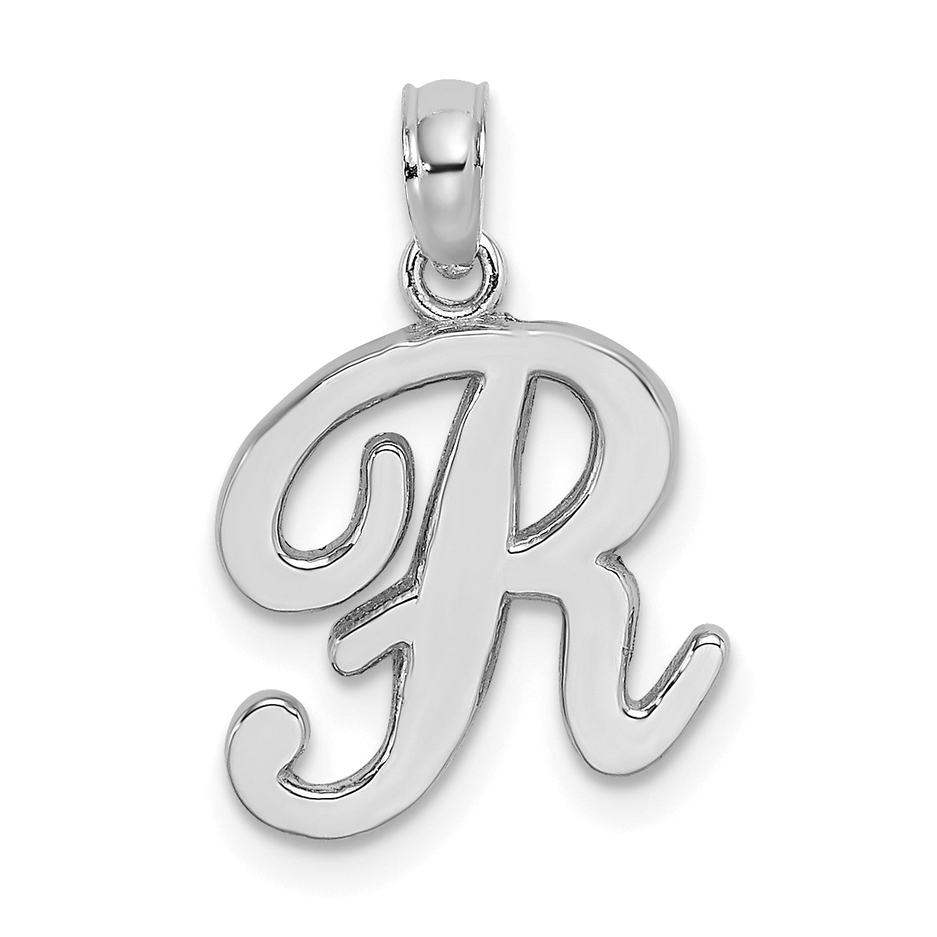 10K White Gold Polished R Script Initial Charm Main image