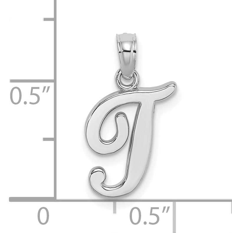 10K White Gold Polished T Script Initial Charm