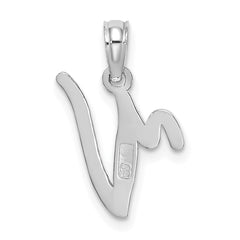 10K White Gold Polished V Script Initial Charm