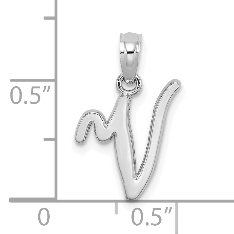10K White Gold Polished V Script Initial Charm