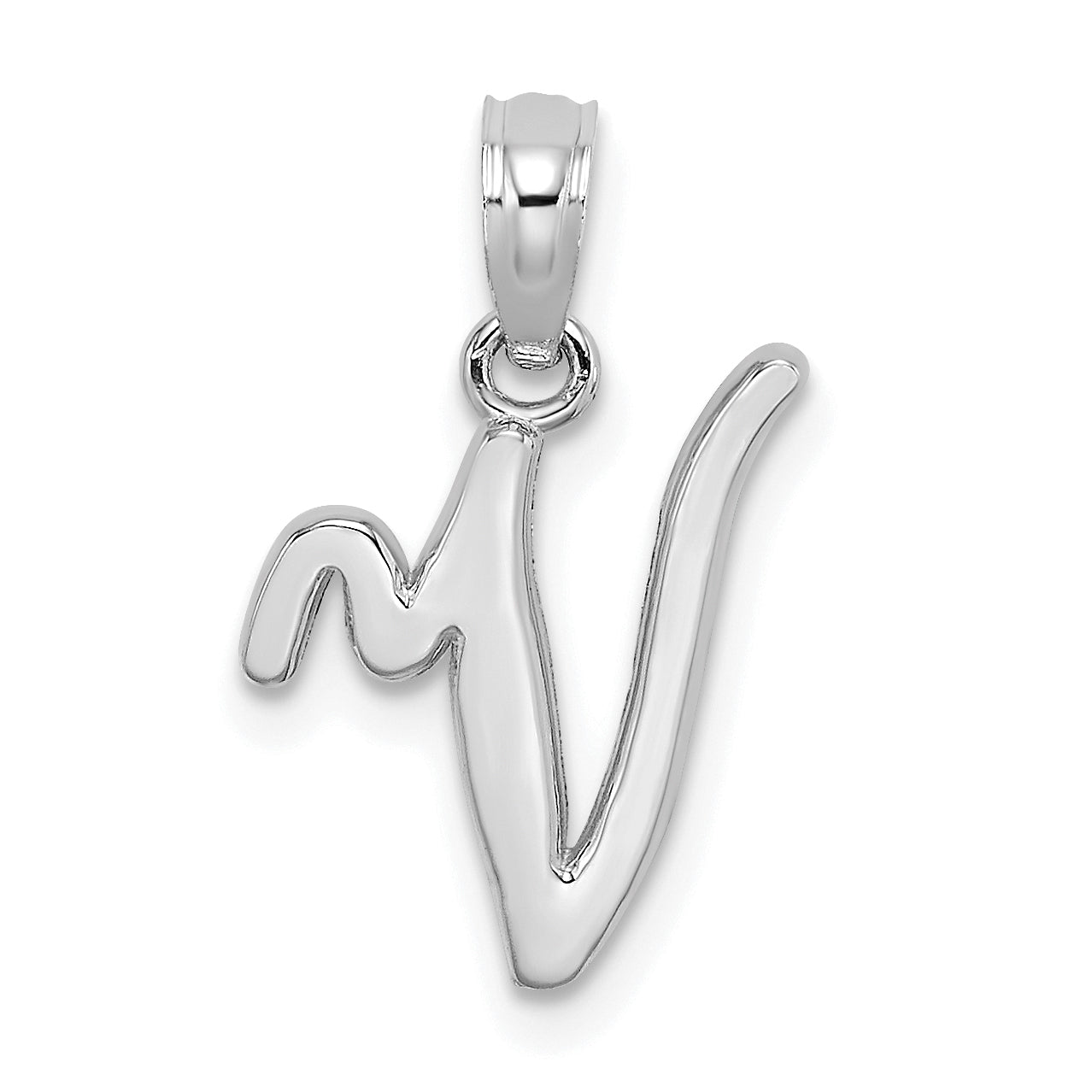 10K White Gold Polished V Script Initial Charm Main image