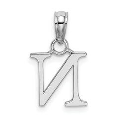 10K White Gold Polished N Block Initial Charm