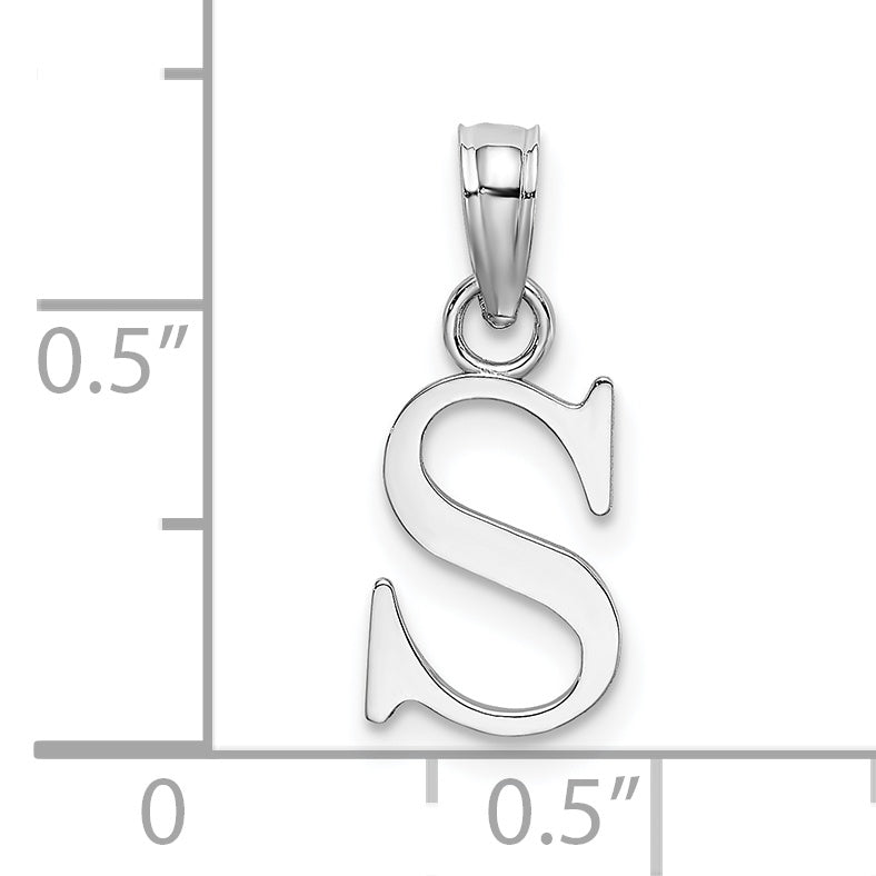 10K White Gold Polished S Block Initial Charm