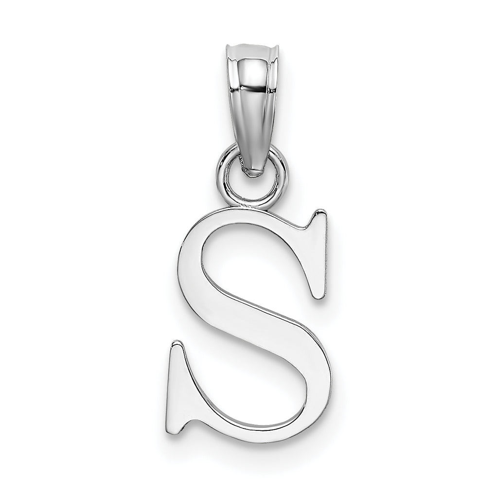 10K White Gold Polished S Block Initial Charm