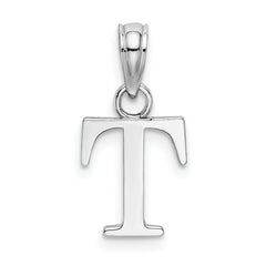 10K White Gold Polished T Block Initial Charm