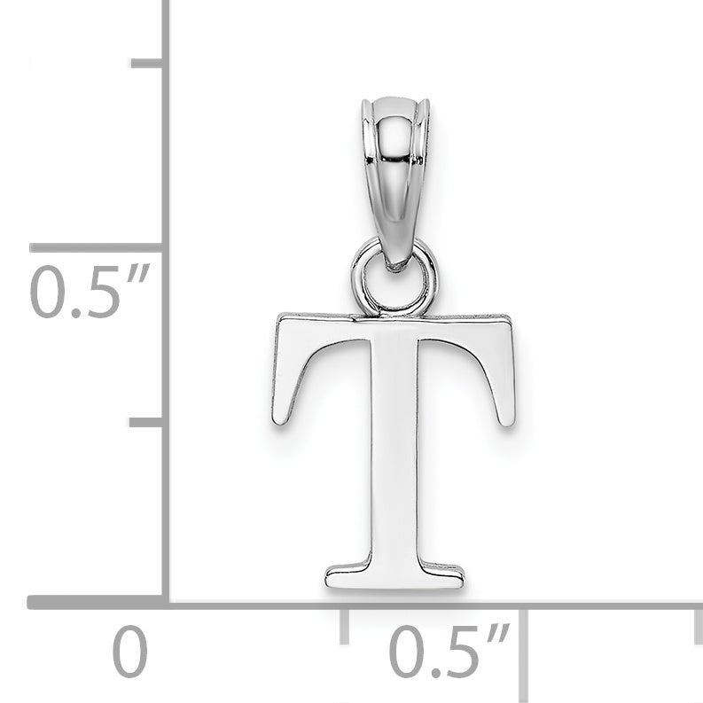 10K White Gold Polished T Block Initial Charm