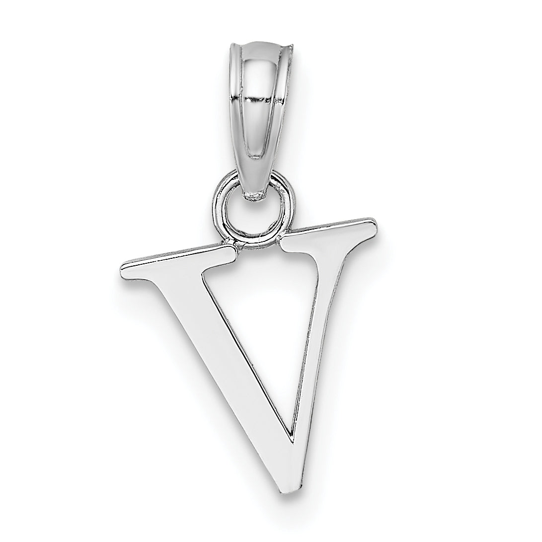 10K White Gold Polished V Block Initial Charm