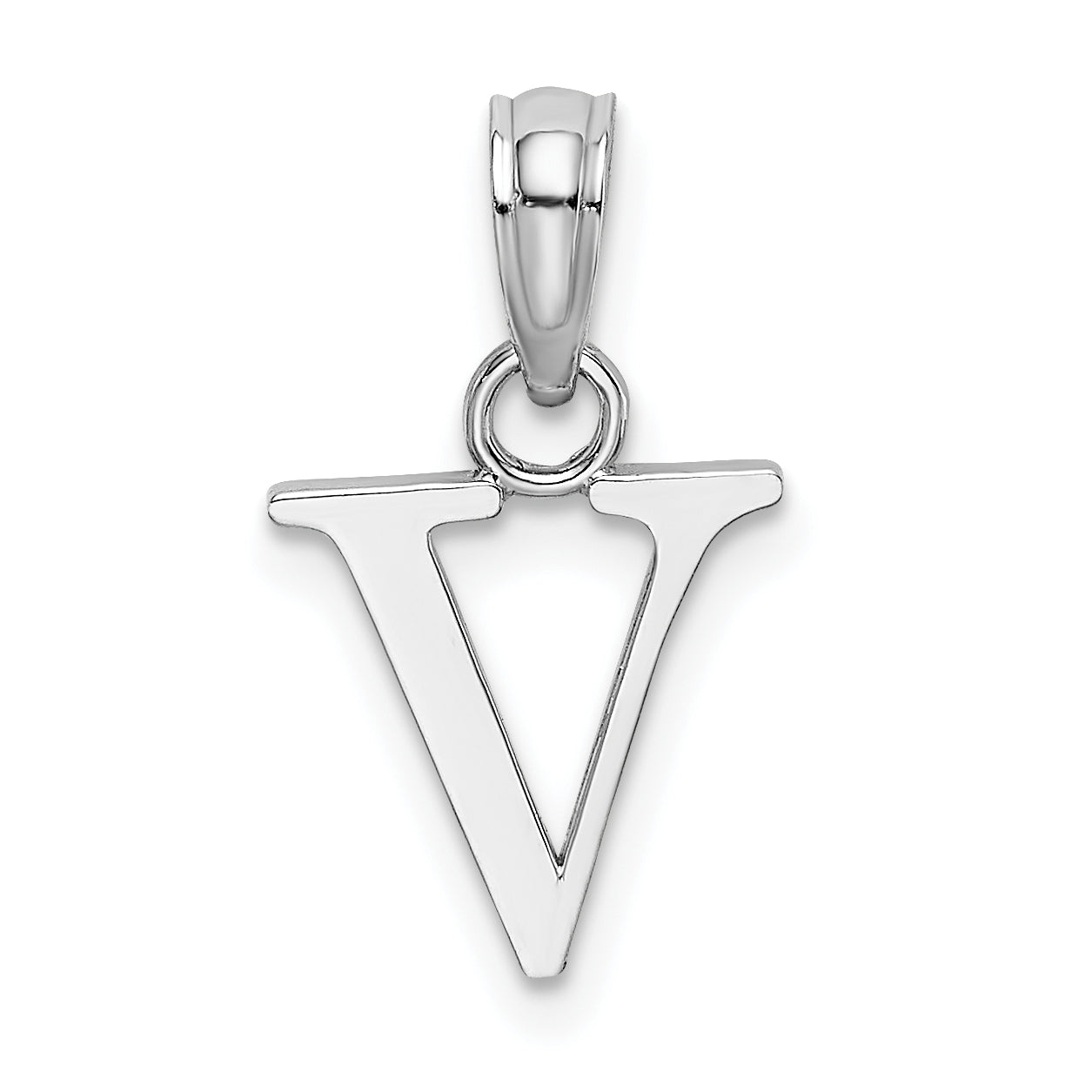 10K White Gold Polished V Block Initial Charm