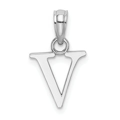 10K White Gold Polished V Block Initial Charm