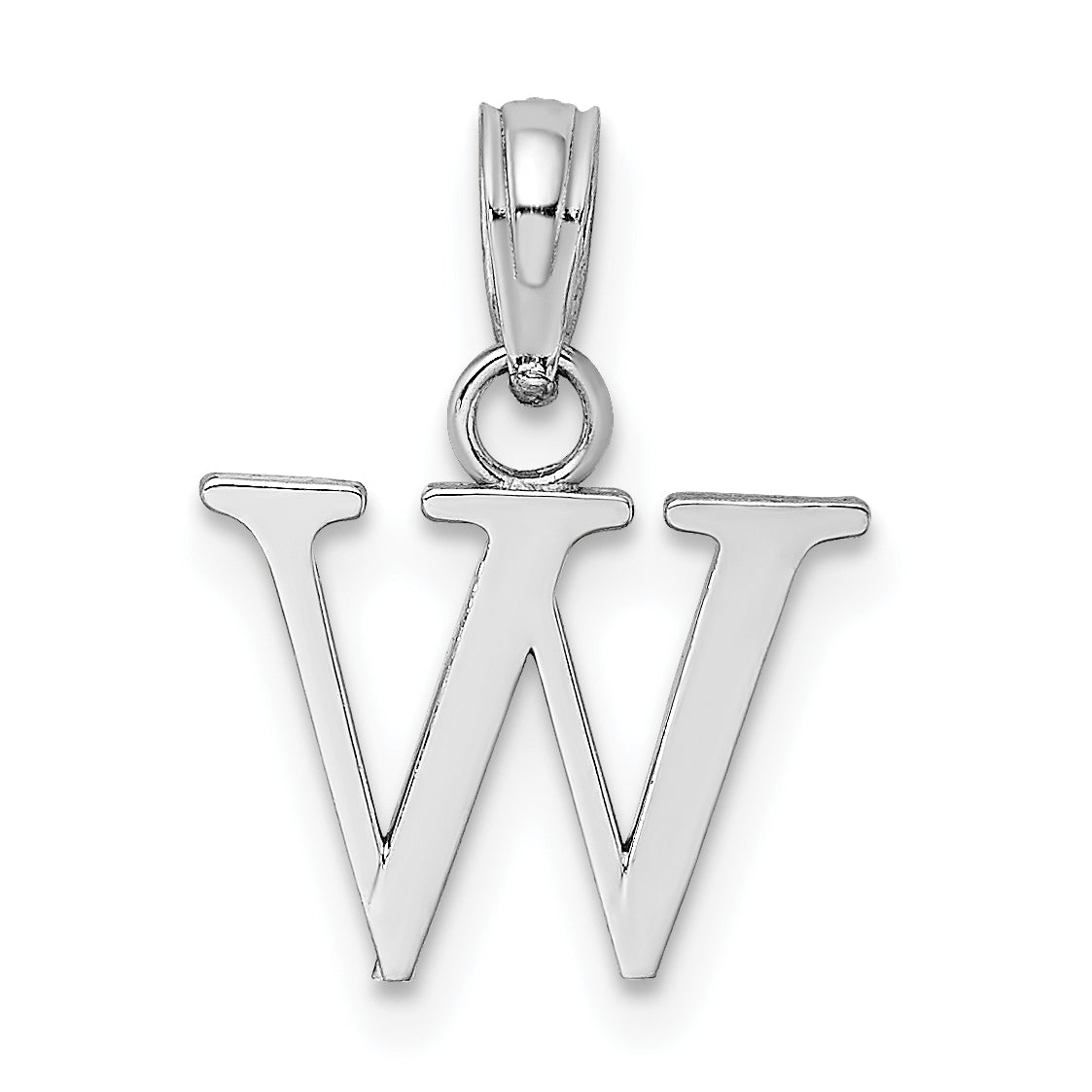 10K White Gold Polished W Block Initial Charm