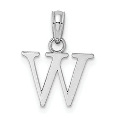 10K White Gold Polished W Block Initial Charm